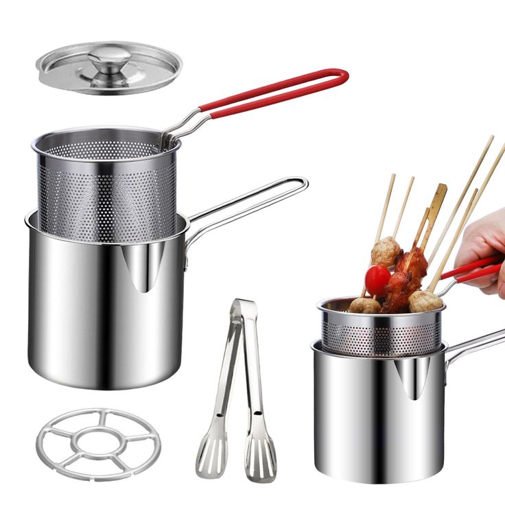 Stainless steel fryer, French fries and chicken wings, household small oil pot with filter screen.